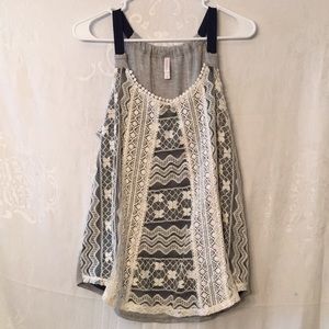 Navy, cream and grey lace tank